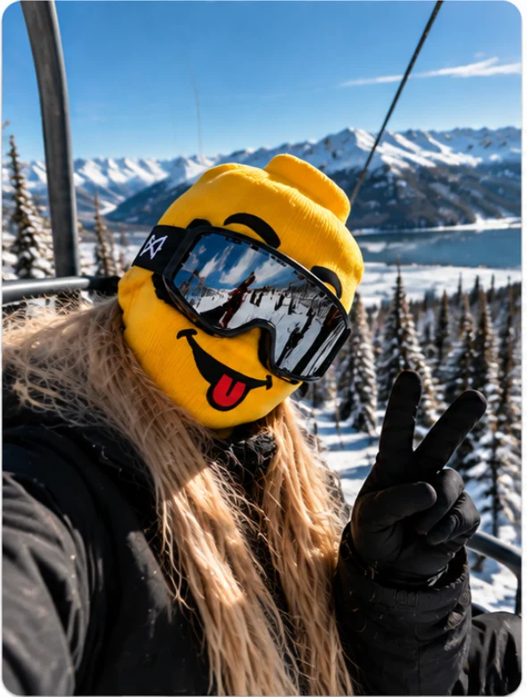 Roogs ski mask on the slopes