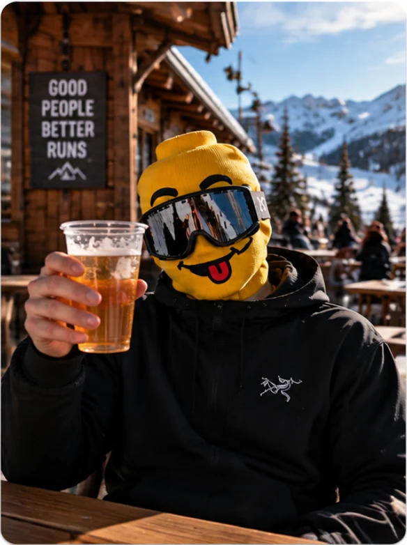 Roogs ski mask on the slopes